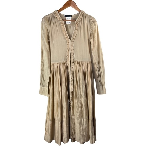 DSQUARED Cottagecore Cotton Ruffled V-Neck Long Sleeve Midi Dress - Picture 4 of 14